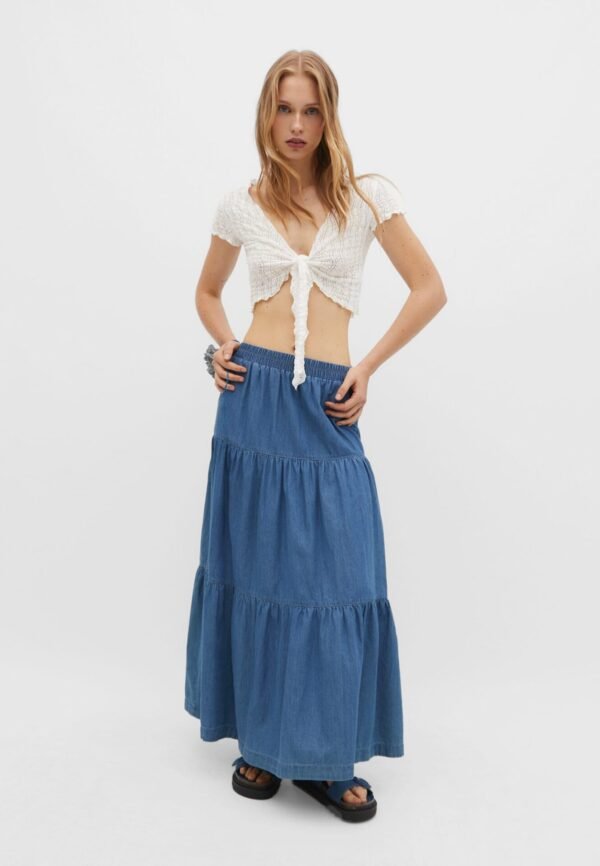 JUPE TSNIOUT MIDI BOHO EN JEAN